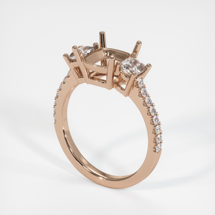 14K Rose Gold Three Stone Ring Setting
