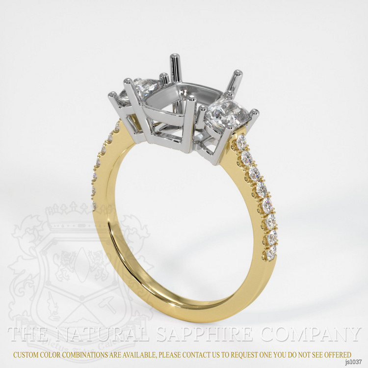 18K White & Yellow Three Stone Ring Setting