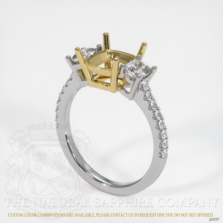 14K Yellow & White Three Stone Ring Setting