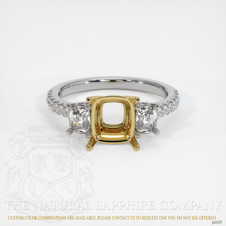 14K Yellow & White Three Stone Ring Setting