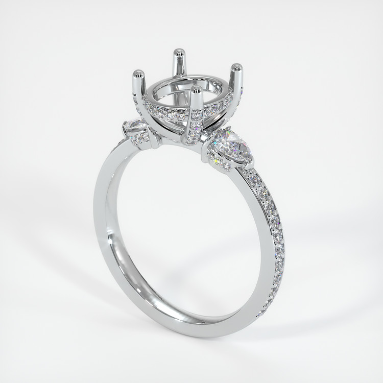 14K White Gold Three Stone Ring Setting