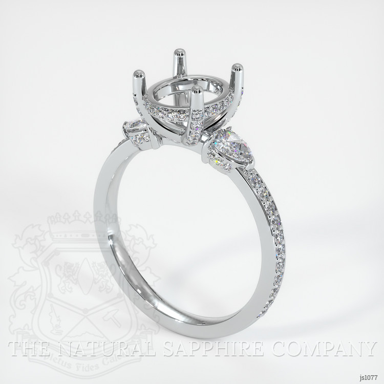 14K White Gold Three Stone Ring Setting
