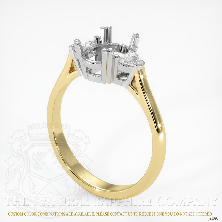 14K White & Yellow Three Stone Ring Setting