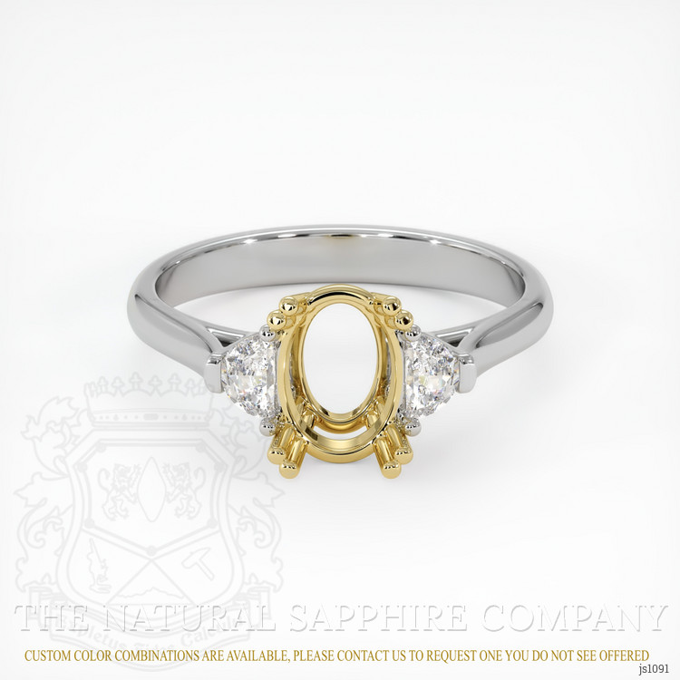 14K Yellow & White Three Stone Ring Setting