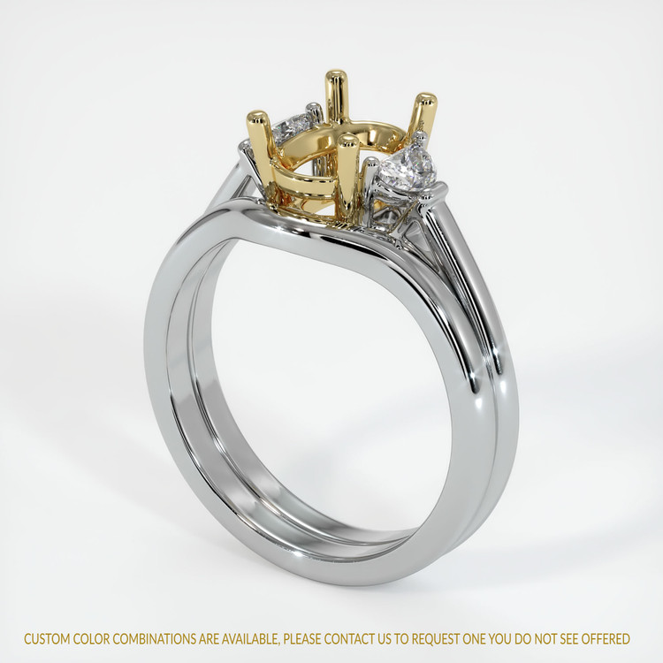 14K Yellow & White Three Stone Ring Setting