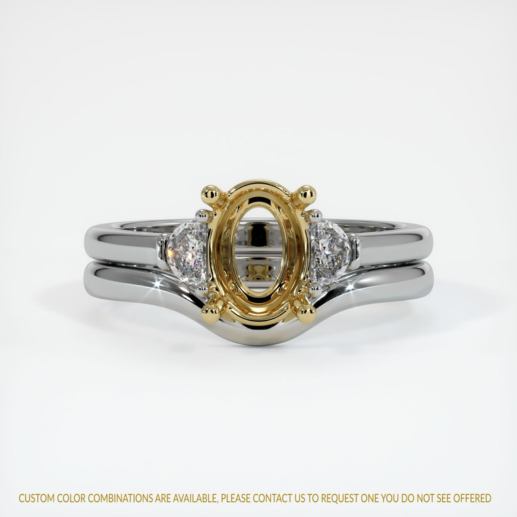 14K Yellow & White Three Stone Ring Setting