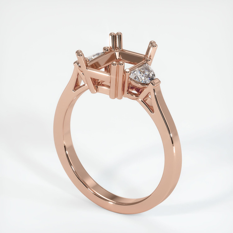 14K Rose Gold Three Stone Ring Setting