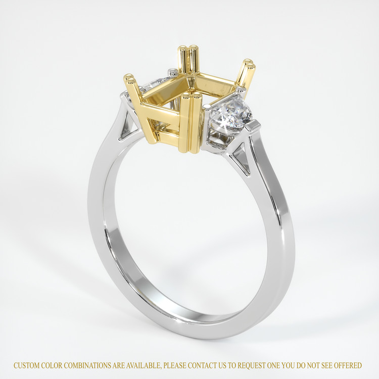 18K Yellow & White Three Stone Ring Setting