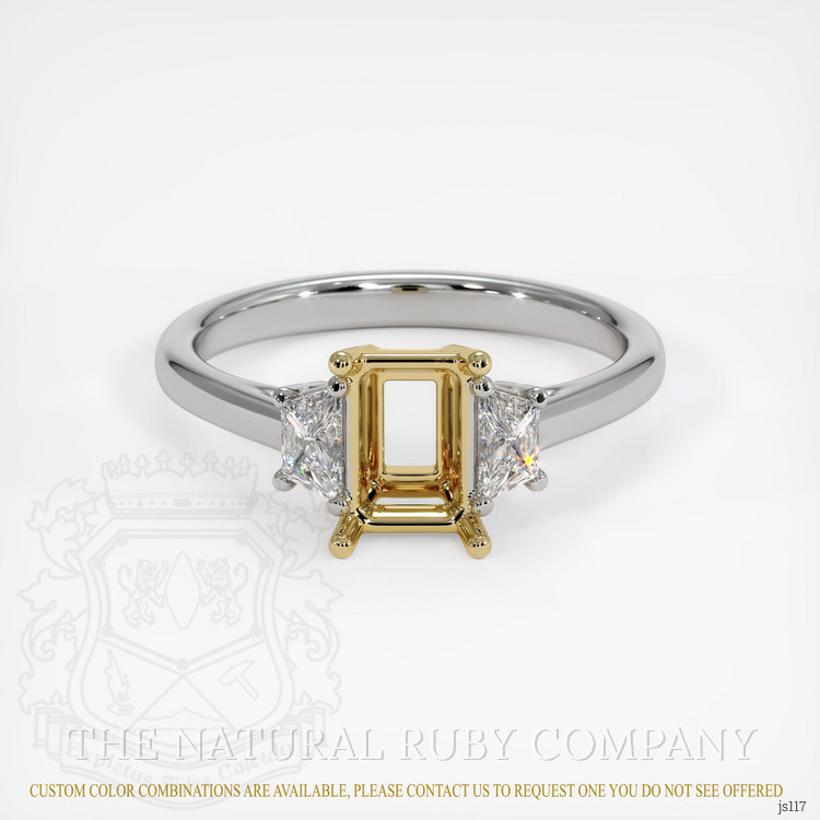 14K Yellow & White Three Stone Ring Setting