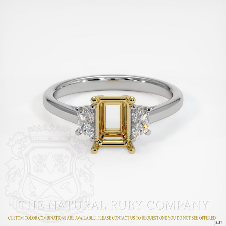 18K Yellow & White Three Stone Ring Setting