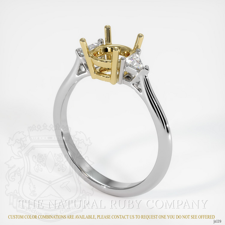 14K Yellow & White Three Stone Ring Setting