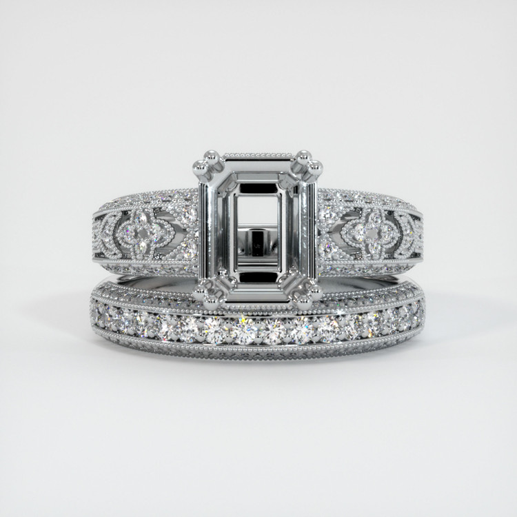 14K White Gold Antique Style Ring Setting