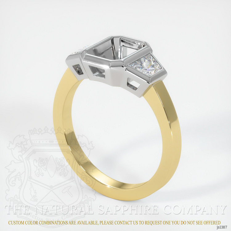 14K White & Yellow Three Stone Ring Setting