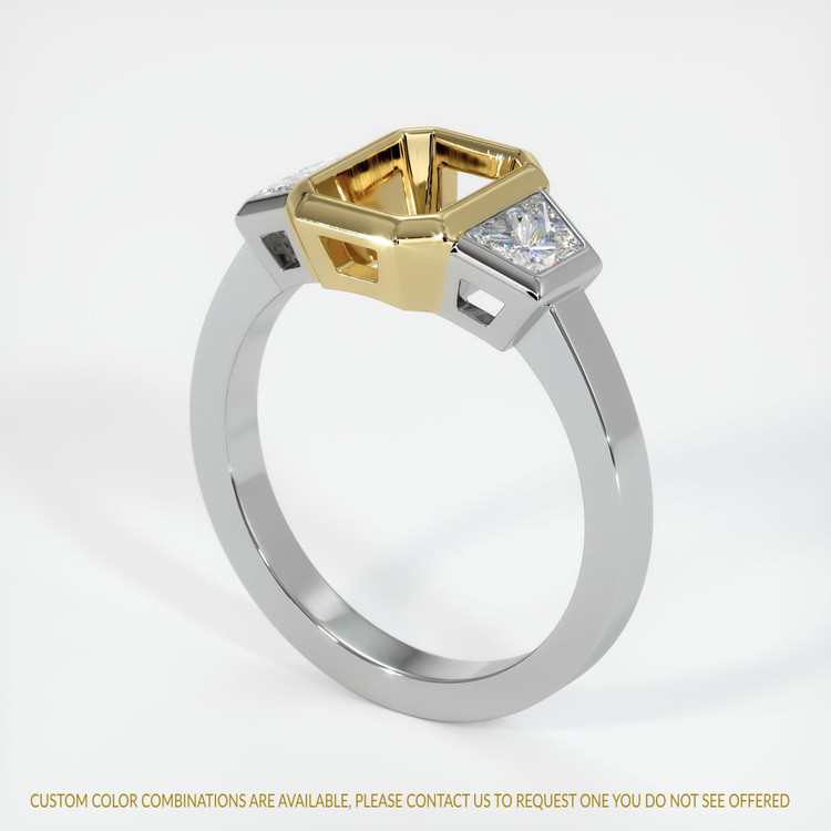 14K Yellow & White Three Stone Ring Setting