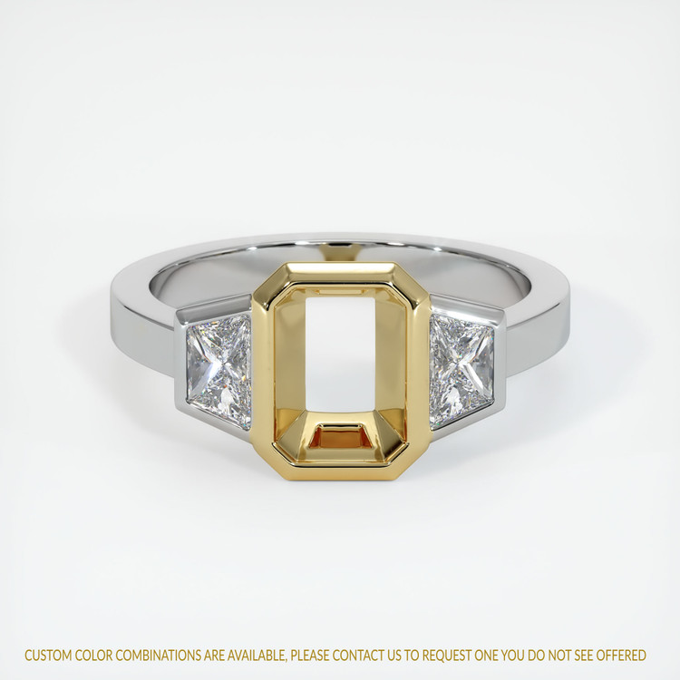 14K Yellow & White Three Stone Ring Setting