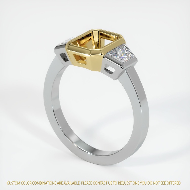 18K Yellow & White Three Stone Ring Setting