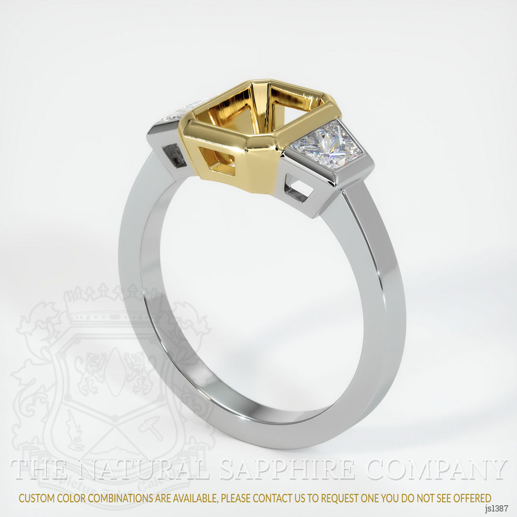 18K Yellow & White Three Stone Ring Setting