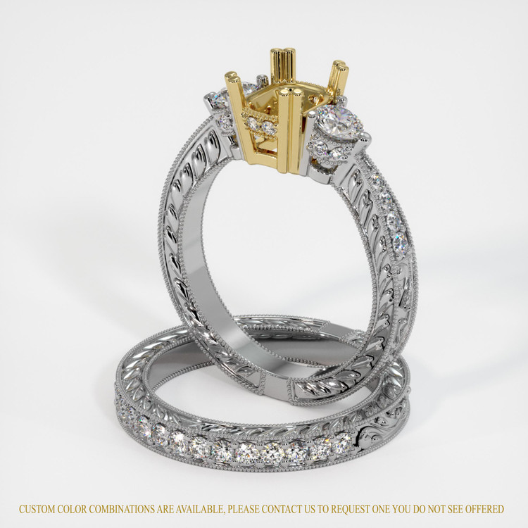 18K Yellow & White Antique Style Ring Setting