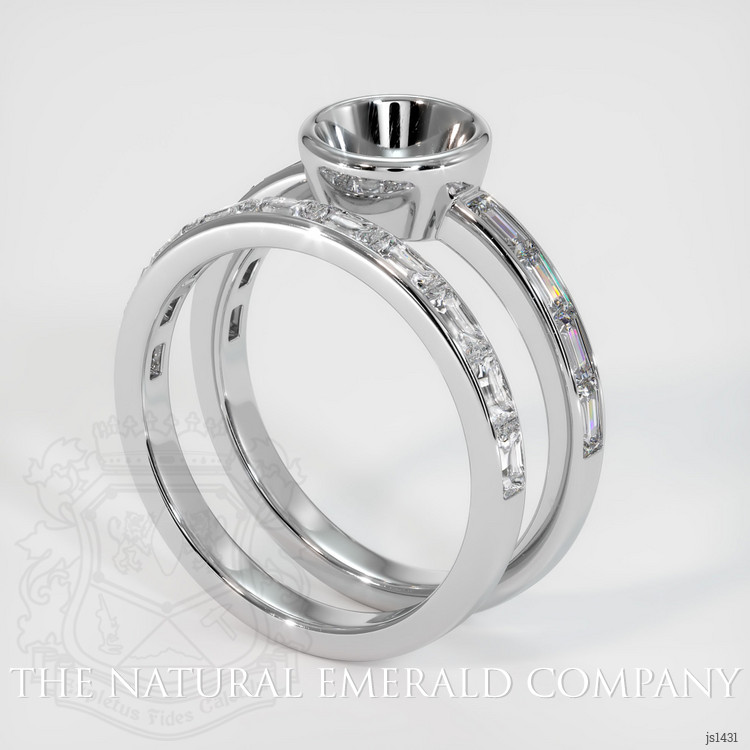 Wedding Set Emerald Ring 0.99 Ct., 18K White Gold