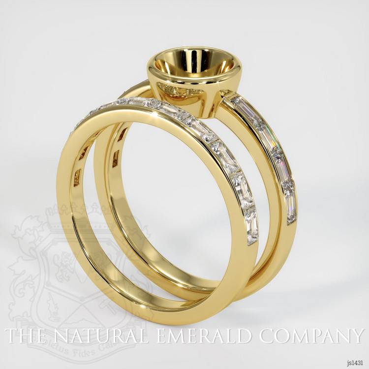 Wedding Set Emerald Ring 0.99 Ct., 18K Yellow Gold