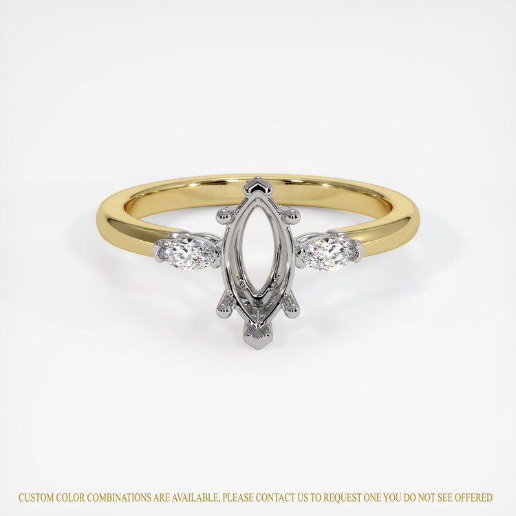 14K White & Yellow Three Stone Ring Setting