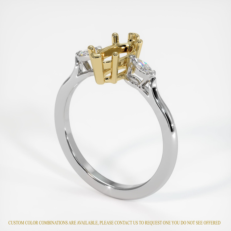 14K Yellow & White Three Stone Ring Setting