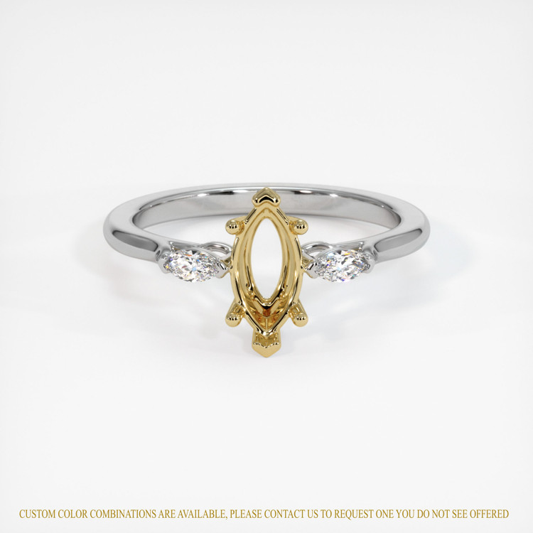 14K Yellow & White Three Stone Ring Setting