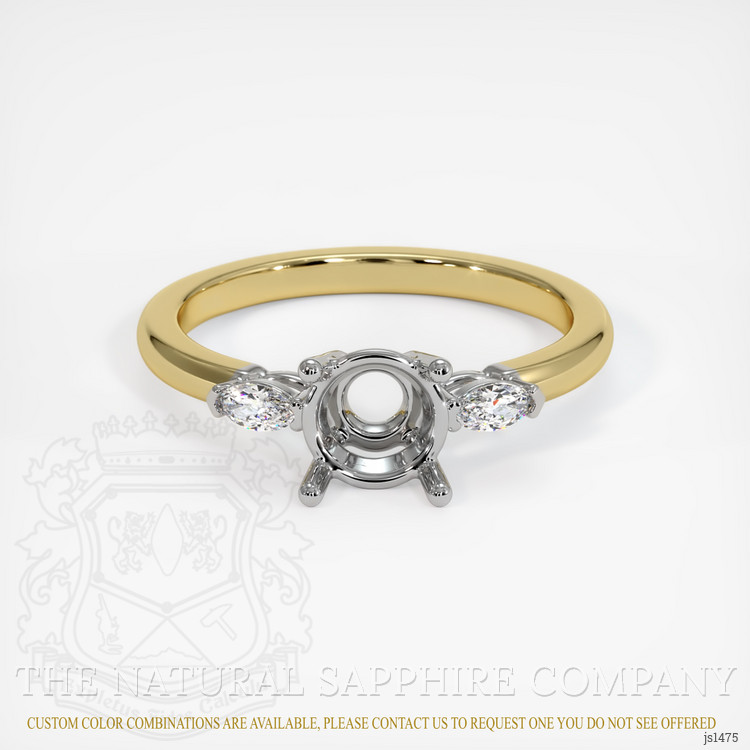 14K White & Yellow Three Stone Ring Setting