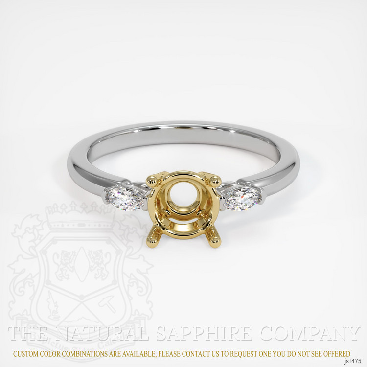 14K Yellow & White Three Stone Ring Setting