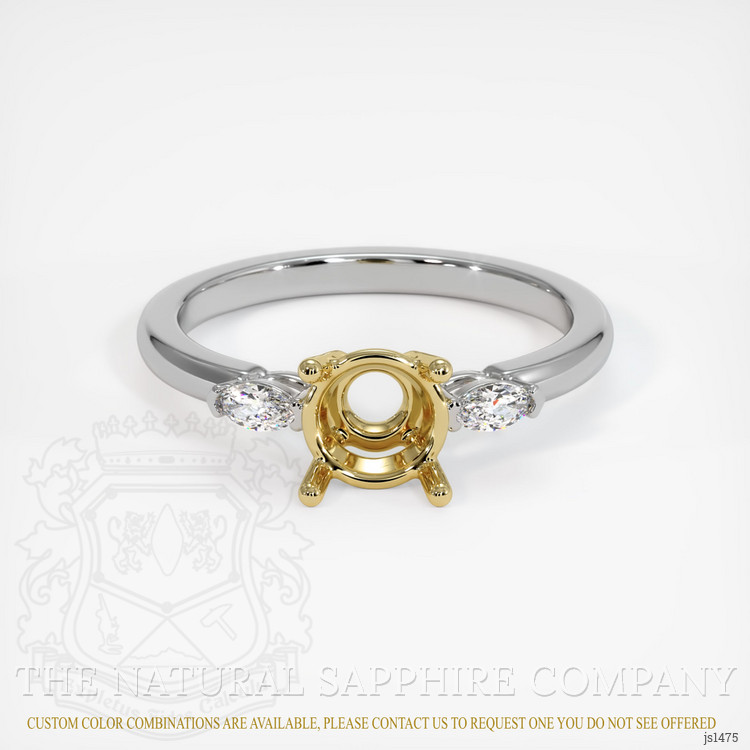 18K Yellow & White Three Stone Ring Setting