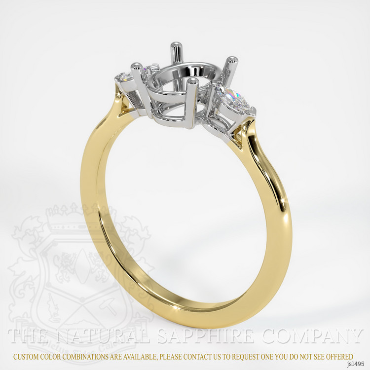 14K White & Yellow Three Stone Ring Setting