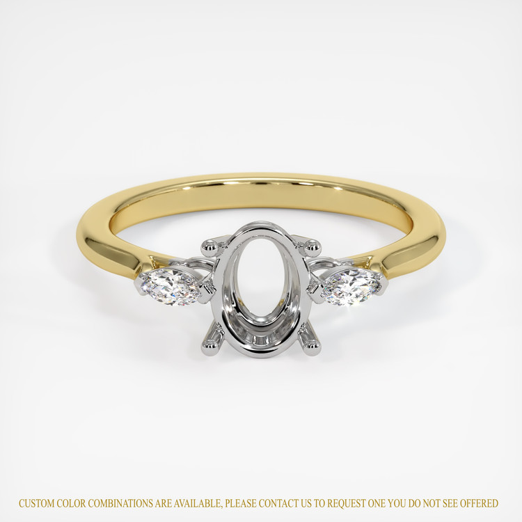 14K White & Yellow Three Stone Ring Setting