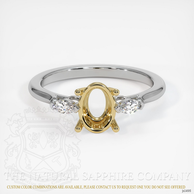14K Yellow & White Three Stone Ring Setting