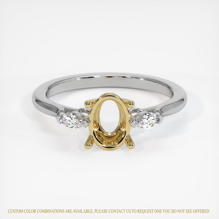 14K Yellow & White Three Stone Ring Setting