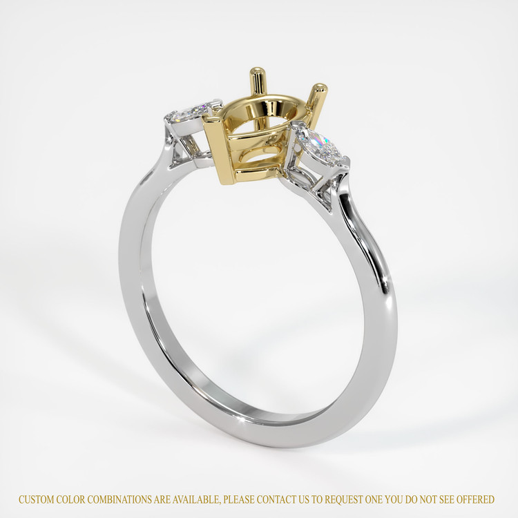 14K Yellow & White Three Stone Ring Setting