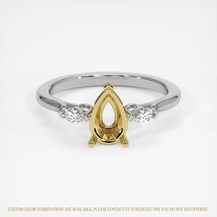 18K Yellow & White Three Stone Ring Setting