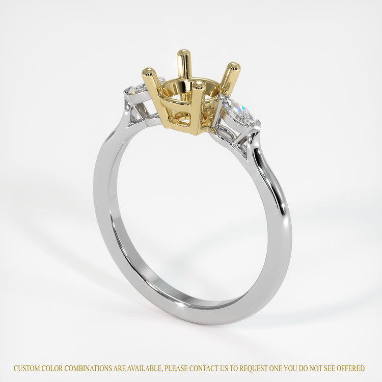 14K Yellow & White Three Stone Ring Setting