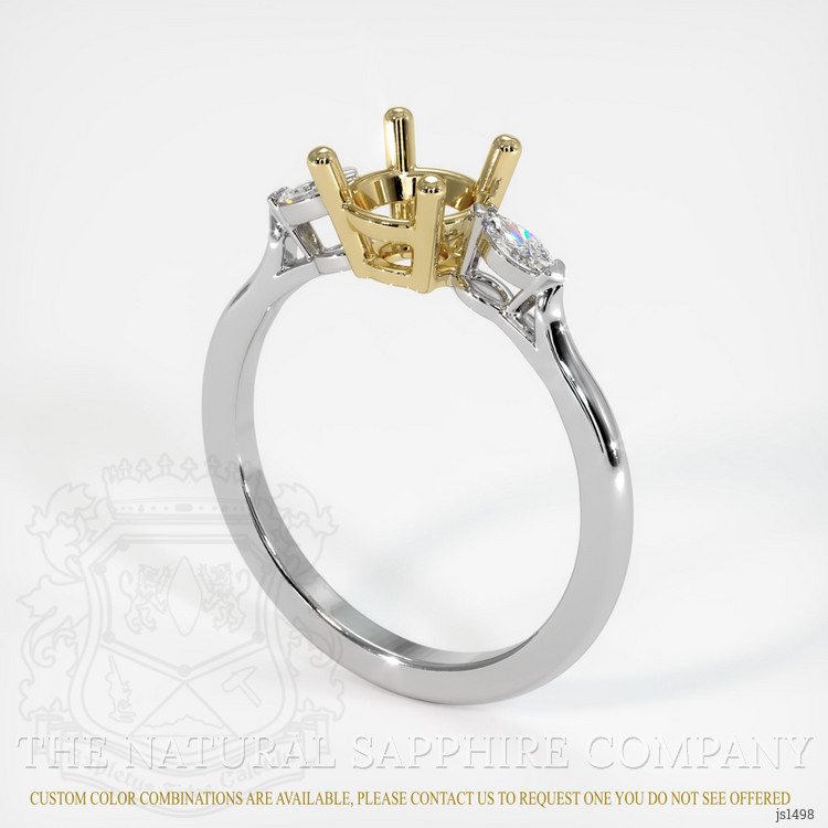 14K Yellow & White Three Stone Ring Setting
