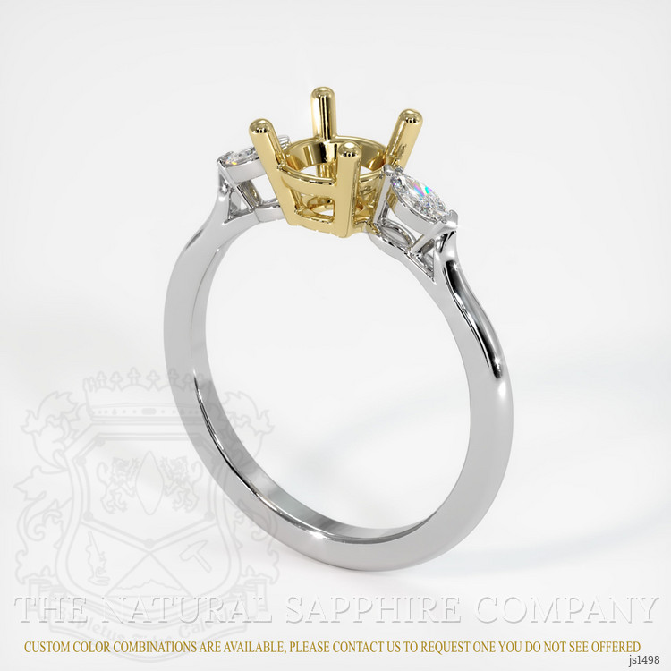 18K Yellow & White Three Stone Ring Setting