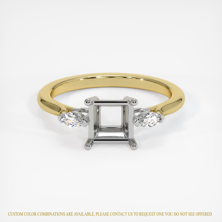 14K White & Yellow Three Stone Ring Setting