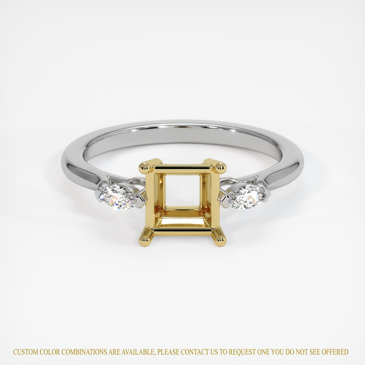 14K Yellow & White Three Stone Ring Setting