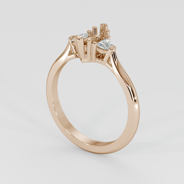 14K Rose Gold Three Stone Ring Setting
