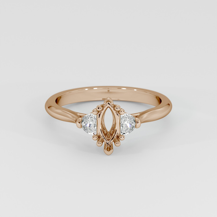 14K Rose Gold Three Stone Ring Setting