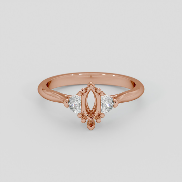 14K Rose Gold Three Stone Ring Setting