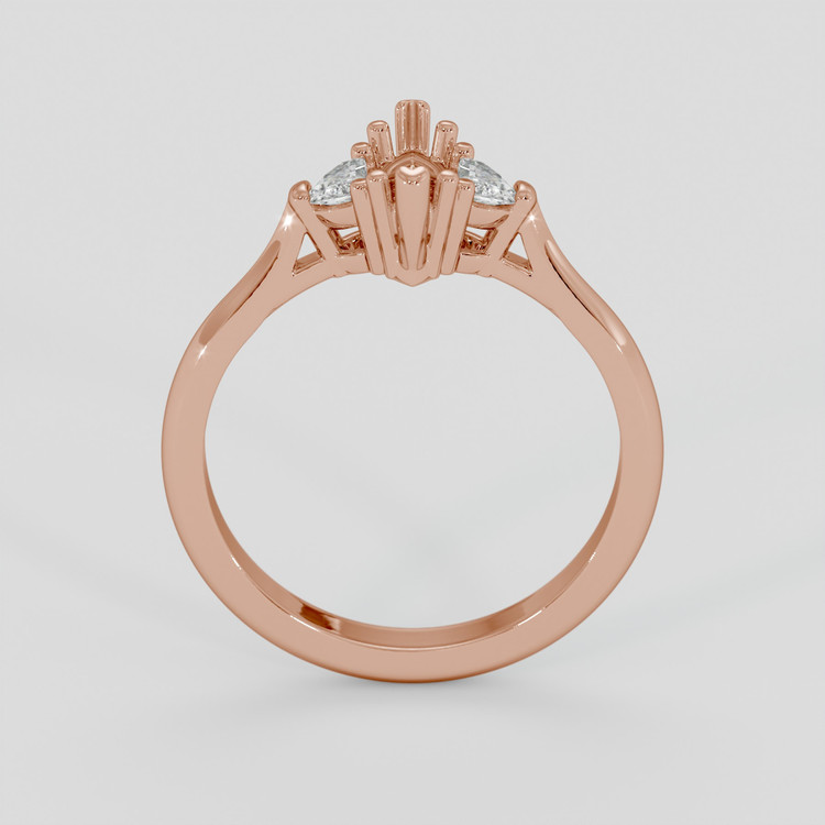 14K Rose Gold Three Stone Ring Setting
