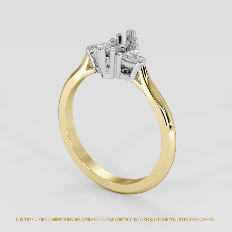 14K White & Yellow Three Stone Ring Setting