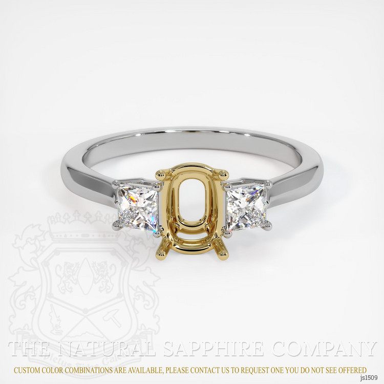 14K Yellow & White Three Stone Ring Setting
