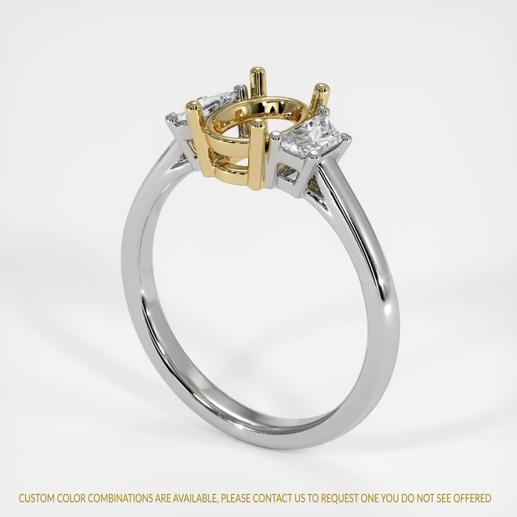 14K Yellow & White Three Stone Ring Setting