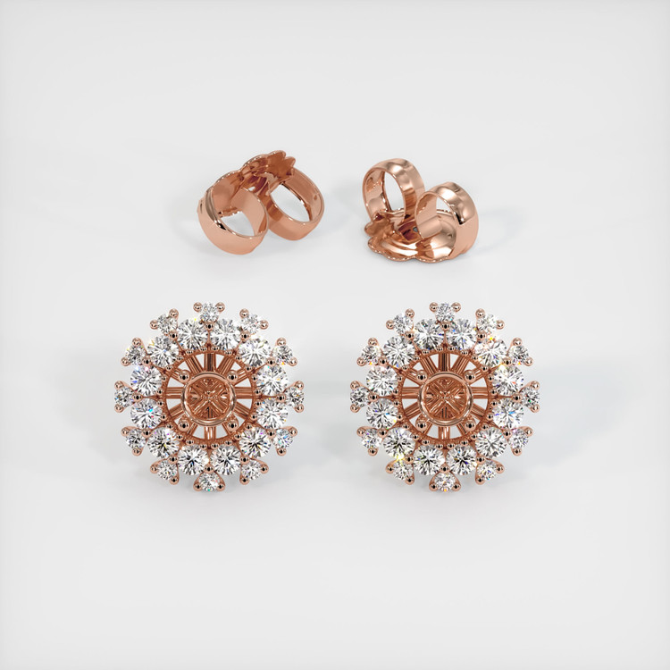 14K Rose Gold Halo Earring Setting