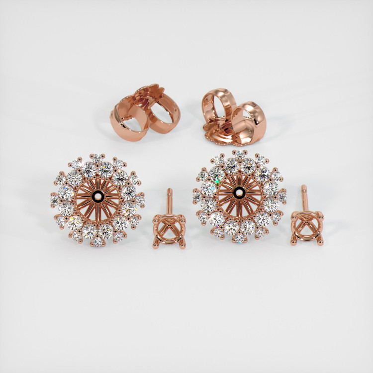14K Rose Gold Halo Earring Setting